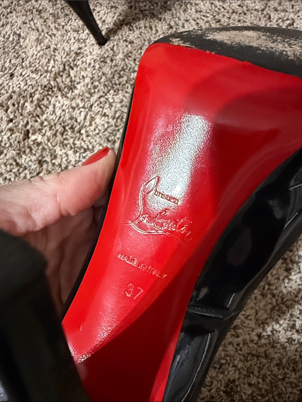 Christian Louboutin Black Patent Peep-Toe Pumps size 37 - Picture 6 of 7